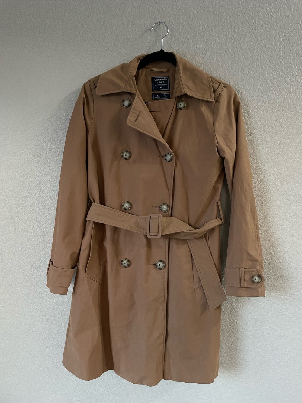 Abercrombie & Fitch A&F Tan Classic Long Trench Coat XS Belted Water Repellent